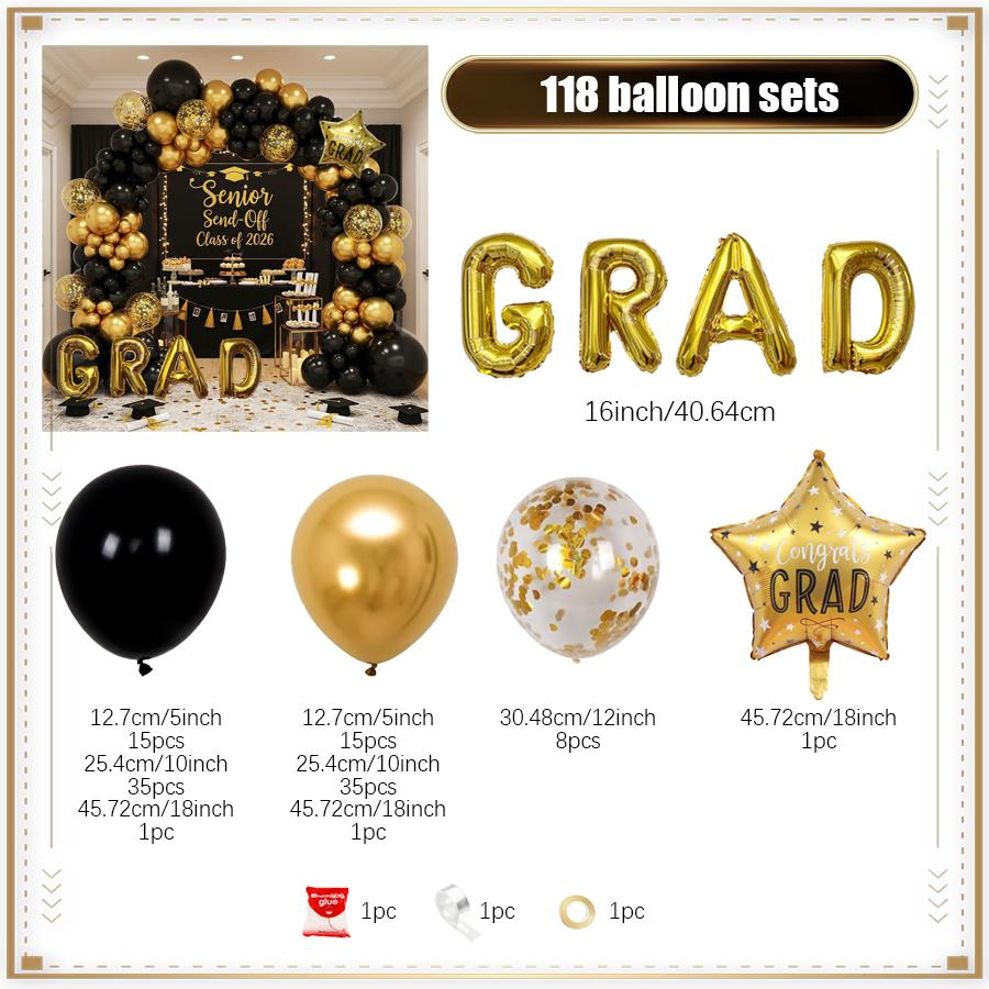 Graduation Season Balloon Set Gold Pentagram GRAD Printed Balloon for Campus Graduation Season Decoration Balloon