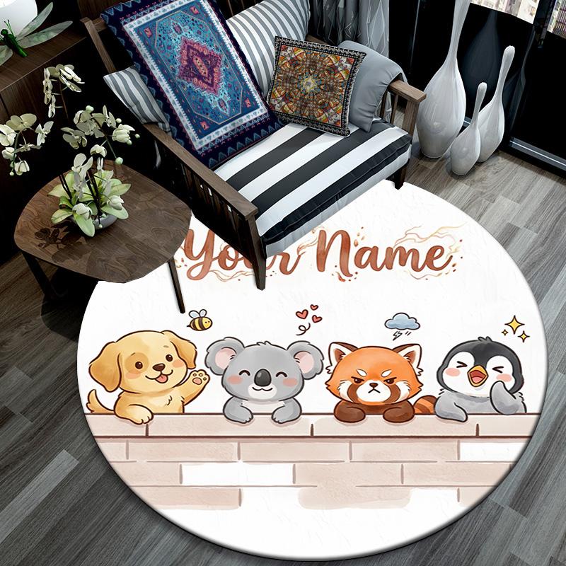 Custom Name Custom Animal Round Area Rug,Carpet Rug for Living Room Bedroom Sofa Playroom Decor,Non-slip Floor Mat