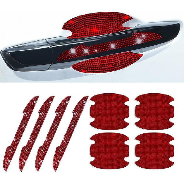 8Pcs Bling Rhinestone Car Door Handle Stickers Protector, Trim Auto Door Entry Guard Bling Stickers Car Accessories For Women And Men, Universal Car