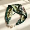 New retro pearl magnetic buckle small silk scarf women's high-end satin printed scarf summer versatile small scarf