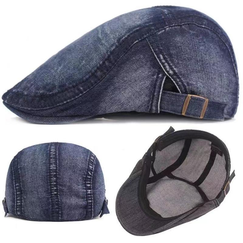 Simple Washed Denim Berets Hat Men Women Spring Summer Peaked Flat Cap Artist Duckbill Hat Casual Herringbone Newsboy Cap