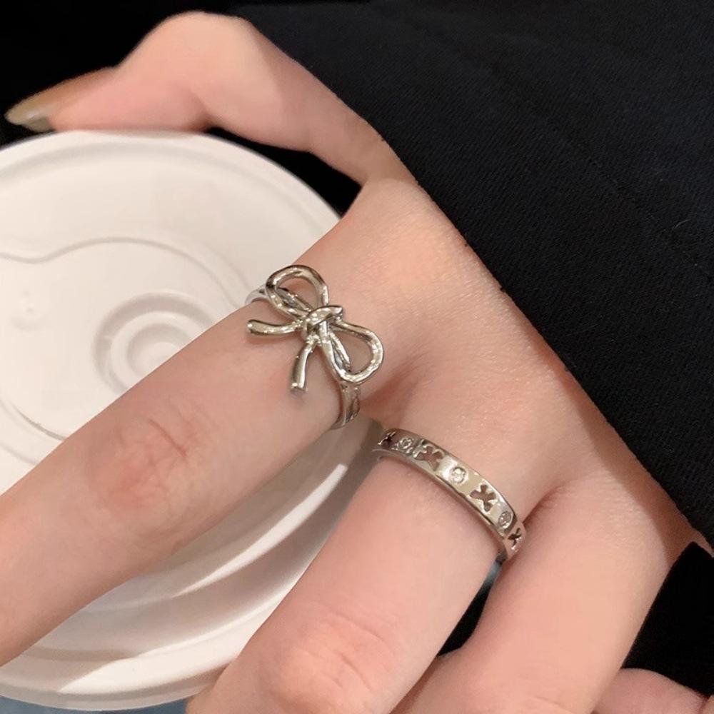 Irregular Bow Ring Women's Autumn and Winter Light Luxury Cold Wind Open Index Finger Ring Fashion Personality Simple Ring Tide