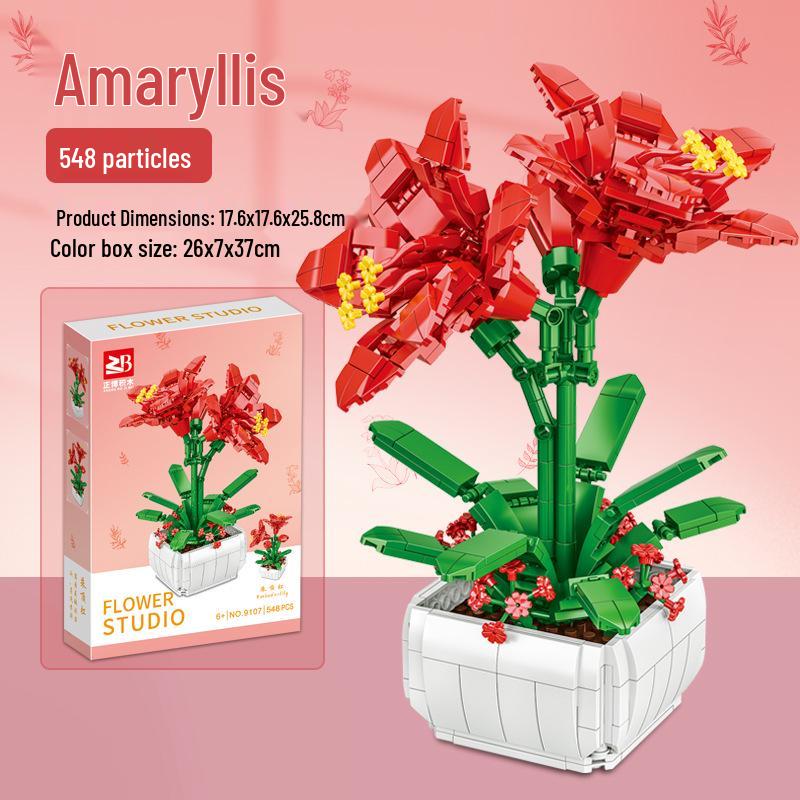 Kids' Flower-Themed Building Blocks: Daffodil, Sunflower, Rose Potted Plants