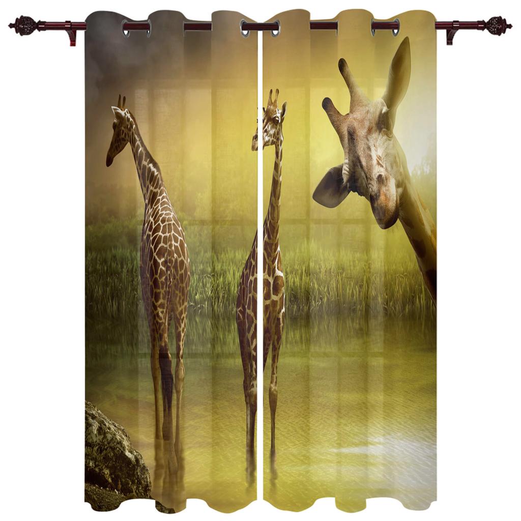 Fun Giraffe Animal Africa Watercolor Window Curtains Curtains for Living Room Decorative Items Living Room