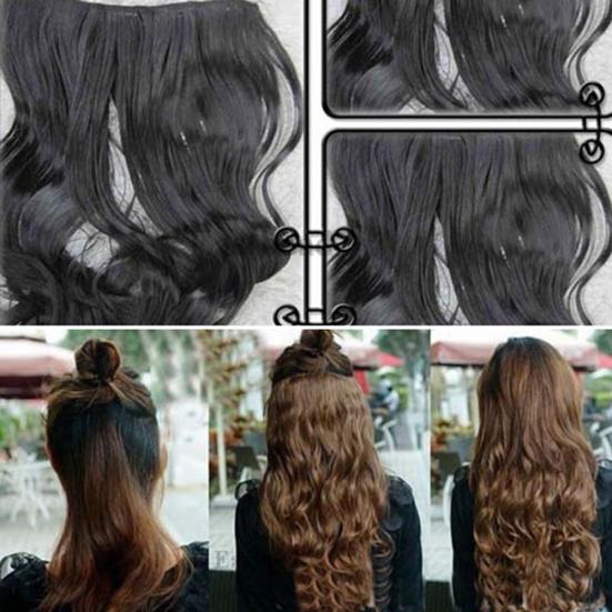 Women Beauty Full Head Clip Curly Hair Extension Wavy Synthetic Wig