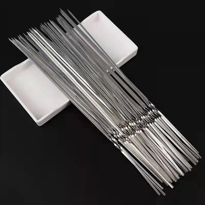 304 Stainless Steel 100pcs 33cm Barbeque BBQ Needle Stick Barrel Roast Kebab Meat Skewers Outdoor Camping Picnic Tools Grilling