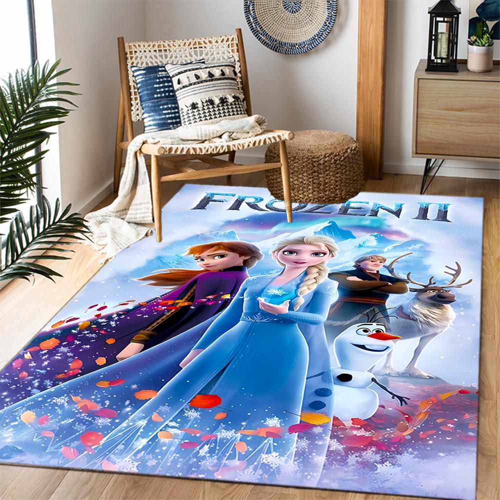 Frozen Adventure Disney Cartoon Theme Anti-Slip Rug - Polyester, Home Decor, Suitable for Bedrooms, Living Rooms, Doorways, and Studios