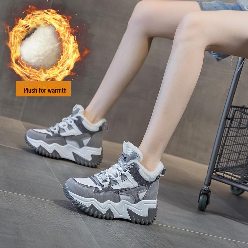 Autumn 2025 Women's Matte Leather Height-Enhancing Dad Shoes - Versatile Thick-Soled Casual Sport Sneakers