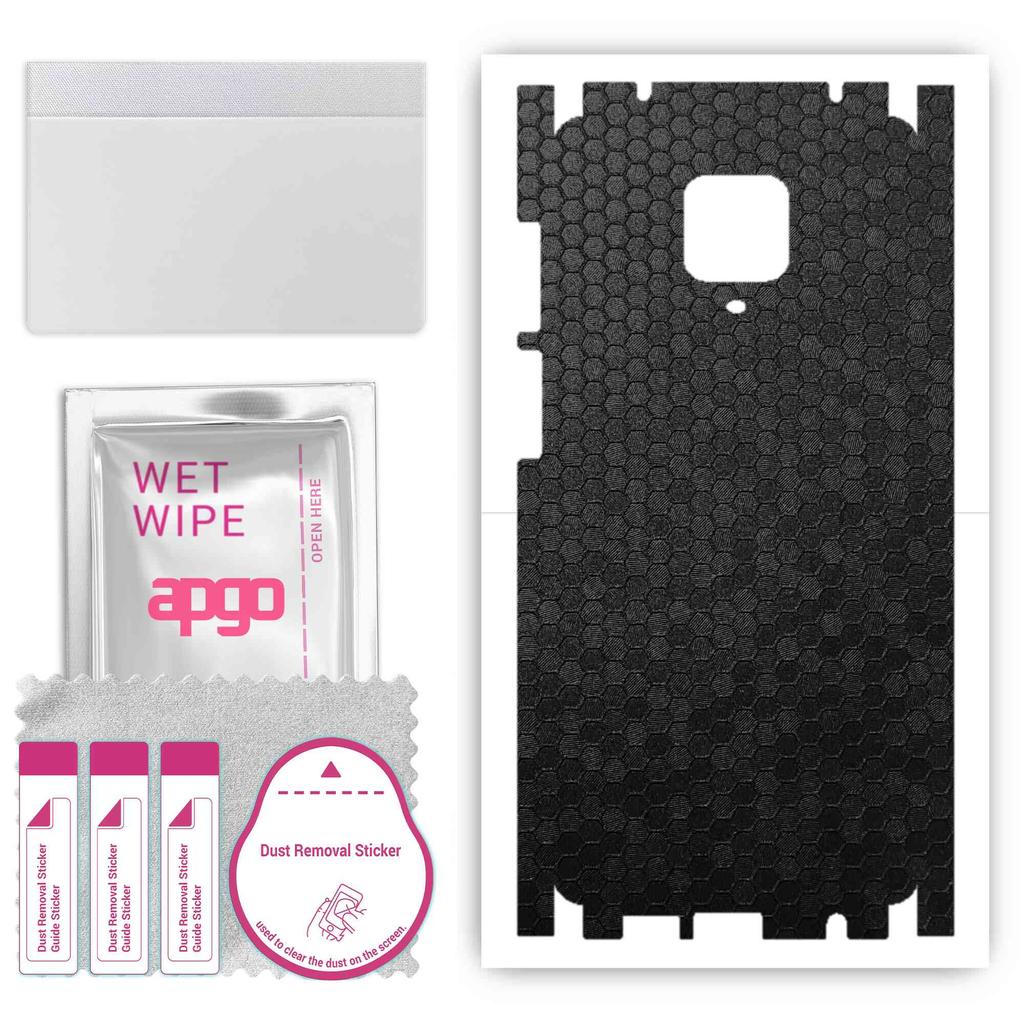 apgo Protective Skin Sticker for the Back+sides Compatible with Xiaomi Redmi Note 9 Pro Max, Full Wrap Film, Foil, Vinyl - Pattern Black Honeycomb