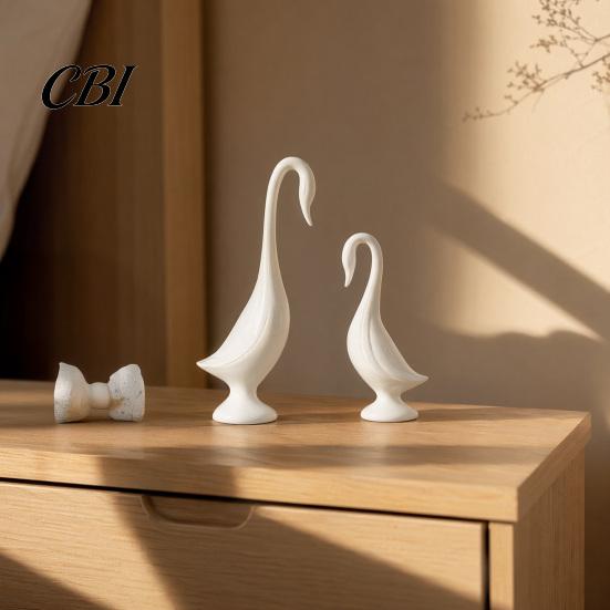 Creative Home Accent 2Pcs 3D Printed Swan Figurine, Artistic Sculpture with Stable Base, Decorative Showcase Decoration Double Ornaments, Minimalist