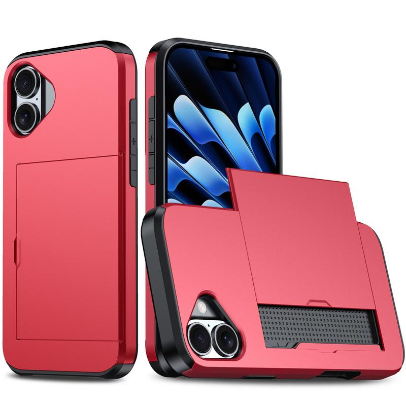 For iPhone 16 Pro Max 15 Pro 14 Plus 13 12 11 Pro Max Xs Max Xr 8 7 Plus Wallet Card Holder Slide Slot Slim Hard Pc Heavy Duty Protective Cover