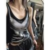Girls Y2K Vest Patchwork Printed Tops Sleeveless Casual Party Street Wear Women's T-shirts Loose