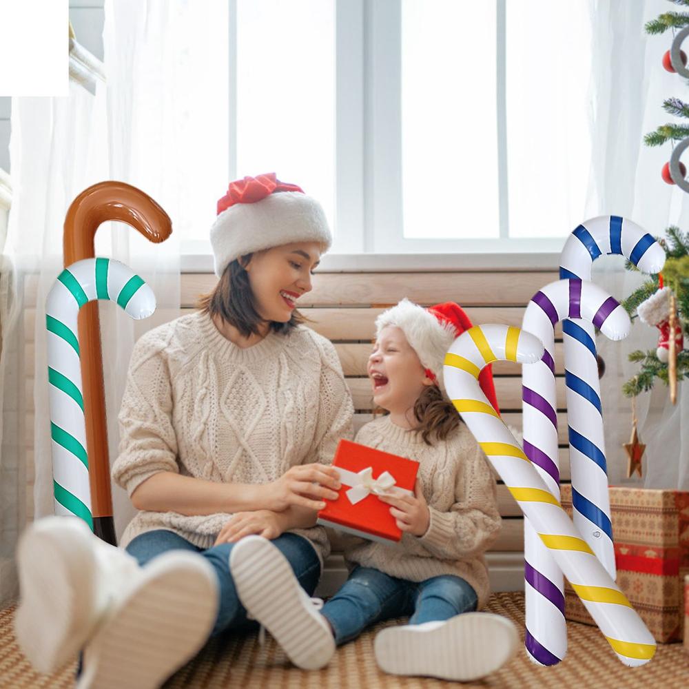 Home Party Balloons Inflatable Toys Christmas Candy Cane Crutch Balloons Santa Claus Walking Stick