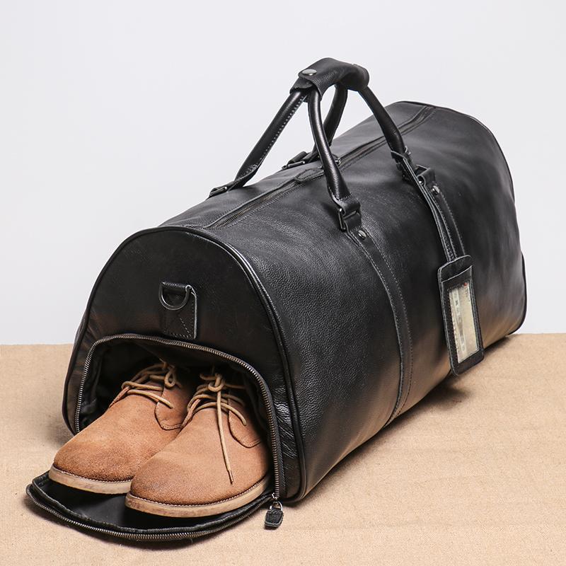 Мужская дорожная сумка из натуральной кожи, повседневная ручная сумка, большая вместительная сумка для фитнеса, карман для обуви на плечо для 18-дюймового ноутбука