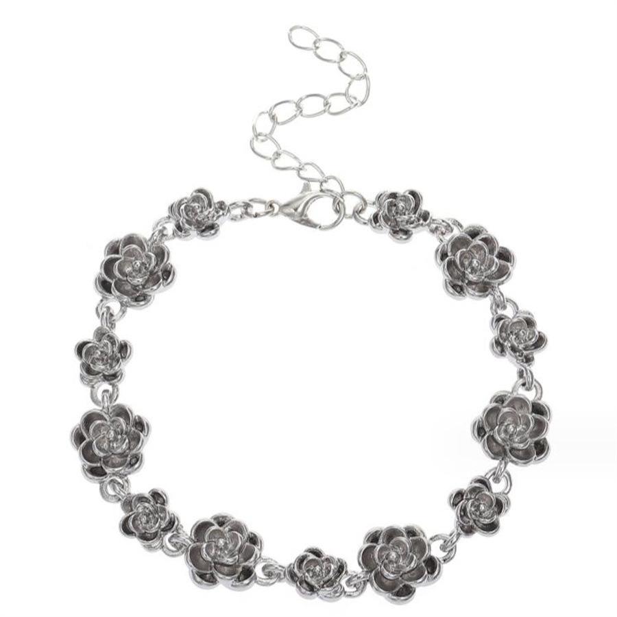 Винтажный браслет «Чайная роза» с эффектом состаривания, камелия - женские ретро-украшения из сплава с цветами