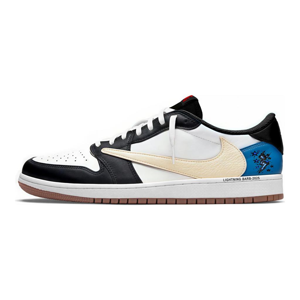 Jordan X Travis Scott Air Jordan 1 Синий Хвост Крючок 7.0 Низкие Нескользящие Низкие Винтажные Баскетбольные Кроссовки Женские DZ4137-700(Команда1897-)