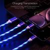 1,2 м 3 в 1 USB-кабель для зарядного устройства для мобильного телефона Micro USB Type C Зарядный кабель для iPhone Зарядный светящийся светодиодный светящийся шнур для передачи данных