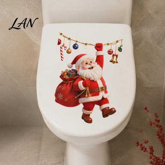 Decorative Glass Stickers for Christmas Cartoon Santa Claus Toilet Seat Sticker, Waterproof PVC & Colorful Indoor Outdoor Holiday Sign Lights