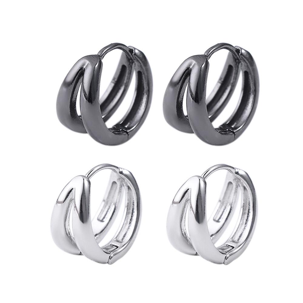 Round Silver Color Round Circle Multi-layer Ear Studs Punk Jewelry Stud Earrings Men Hoop Earrings
