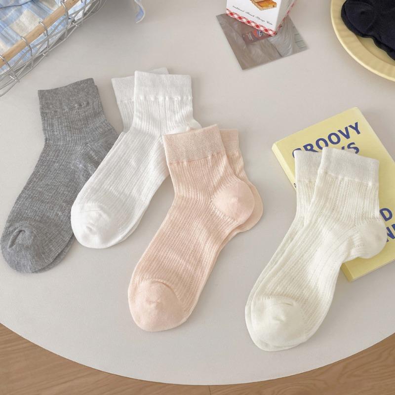 Women's Hollowed-out Thin Short Socks Summer Ballet-style Boneless Mid-calf Socks Breathable Solid Color Mesh Socks for Women