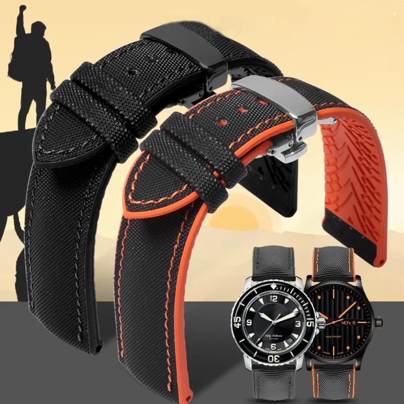 Waterproof Nylon Silicone Rubber Soled Watchbands For Wanguo Mido Helmsman Bainianling Citizen Men's Watch Strap 20mm 22mm 24mm