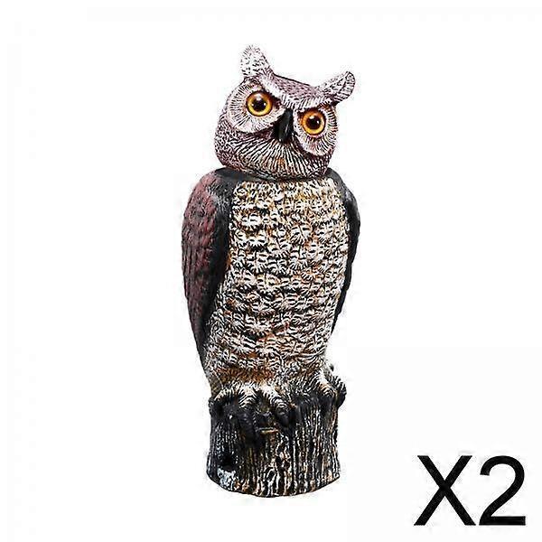 2x18inch Fake Owl Decoy with Rotating Head Bird Pigeon Crow Scarer