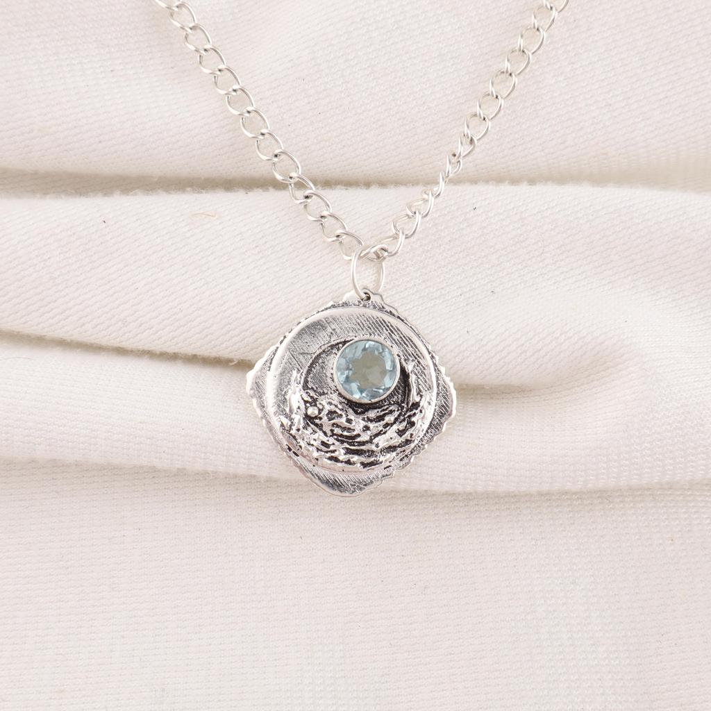 Sky Blue Topaz Gemstone Pendant, Handmade Gorgeous Jewelry, 925 Solid Sterling Silver Jewelry, Everyday Pendant For Wedding Gift