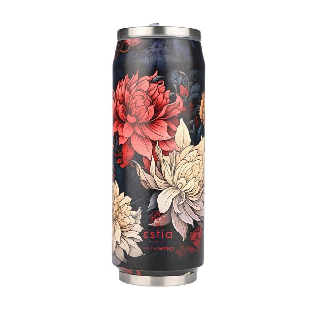 Floral Thermal Mug with Straw 500ml Midnight Blossom
