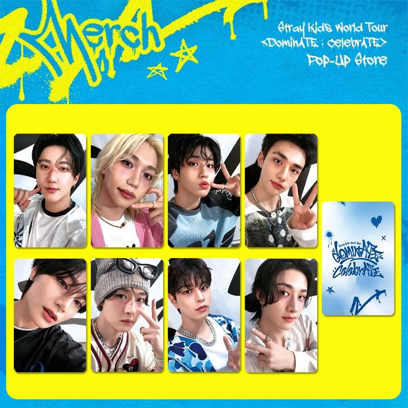 Stray Kids Мировой тур dominATE celebrATE Pop-Up Store Набор из 8 фотокарточек Милые карточки участников K-pop Коллекция фаната Подарок