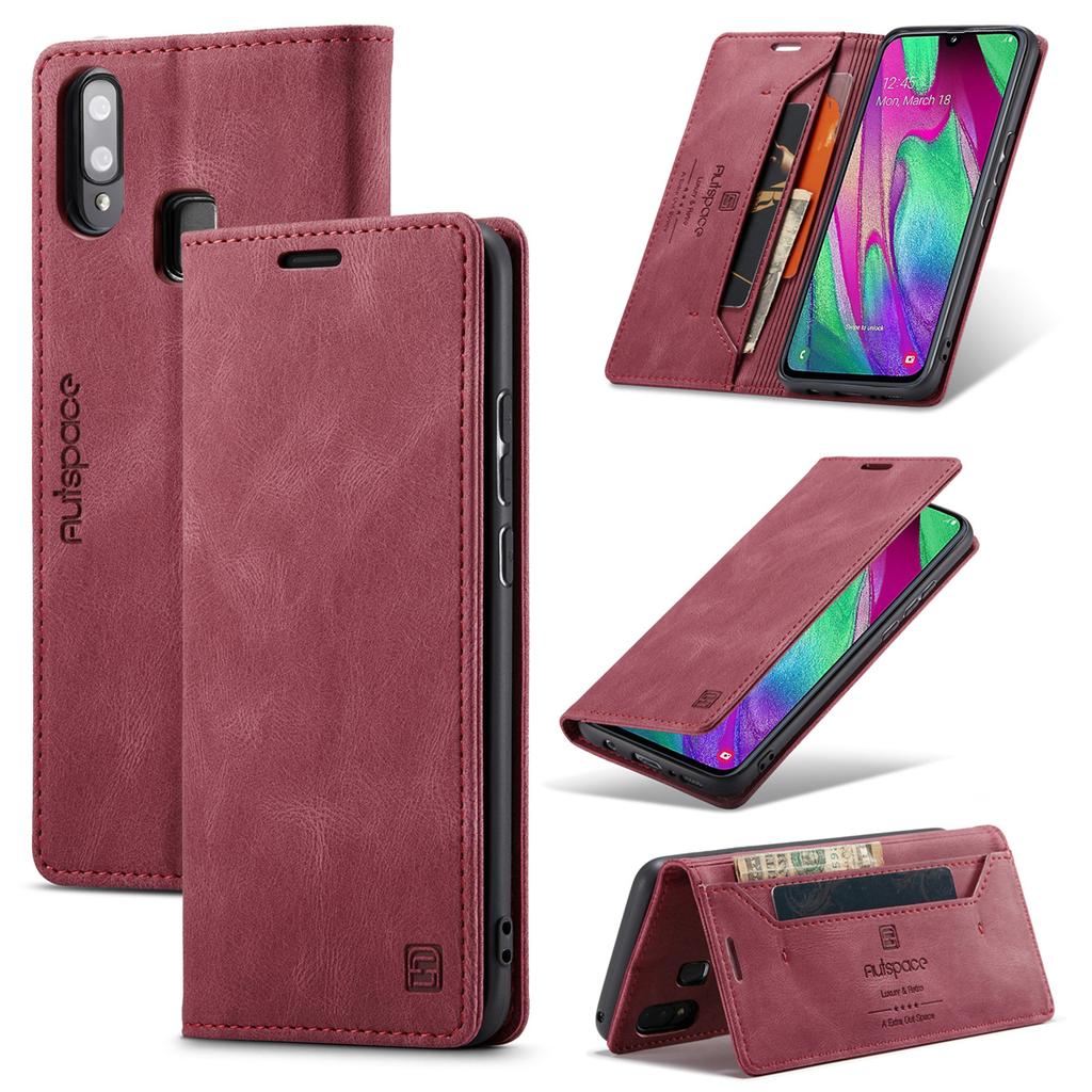 Премиальный винтажный кожаный чехол-кошелек для Samsung Galaxy A40 - Блокировка RFID, откидная крышка со слотами для карт (4 цвета)