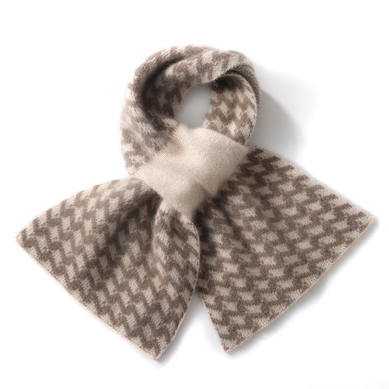 Women's 100% Pure Cashmere Perforated Plaid Scarf - Warm Knit Neck Gaiter for Autumn/Winter Cold Protection