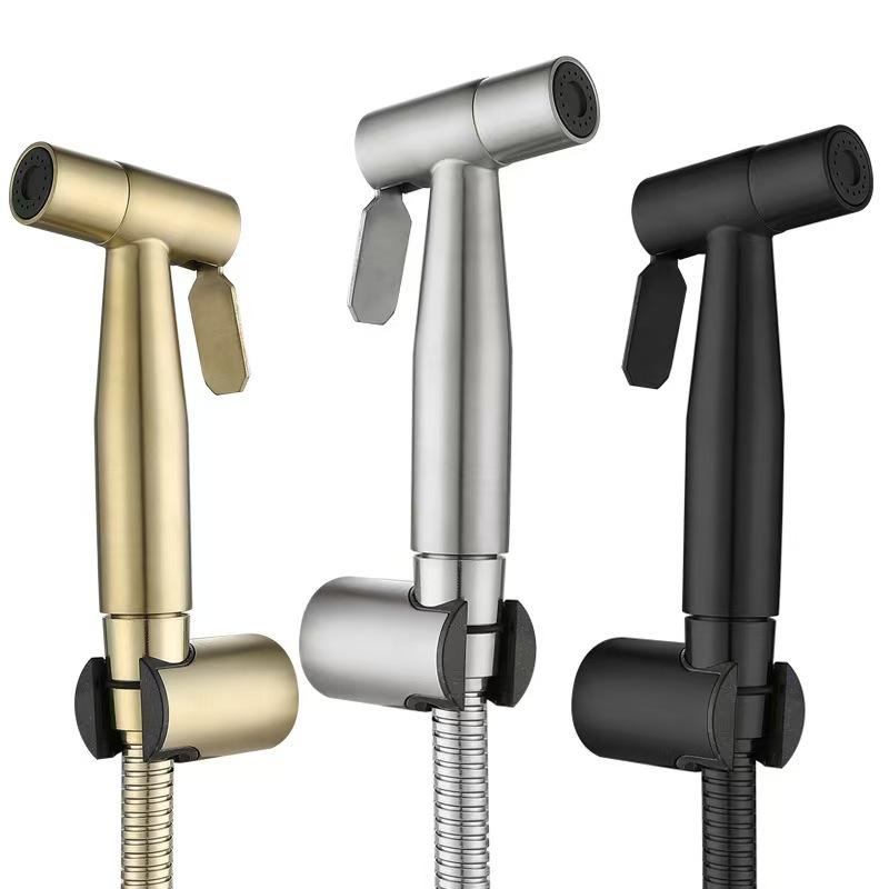Modern Matte Black Stainless Steel Wall-Mounted Bidet Sprayer Set with Horizontal Spray and Self-Cleaning Nozzle