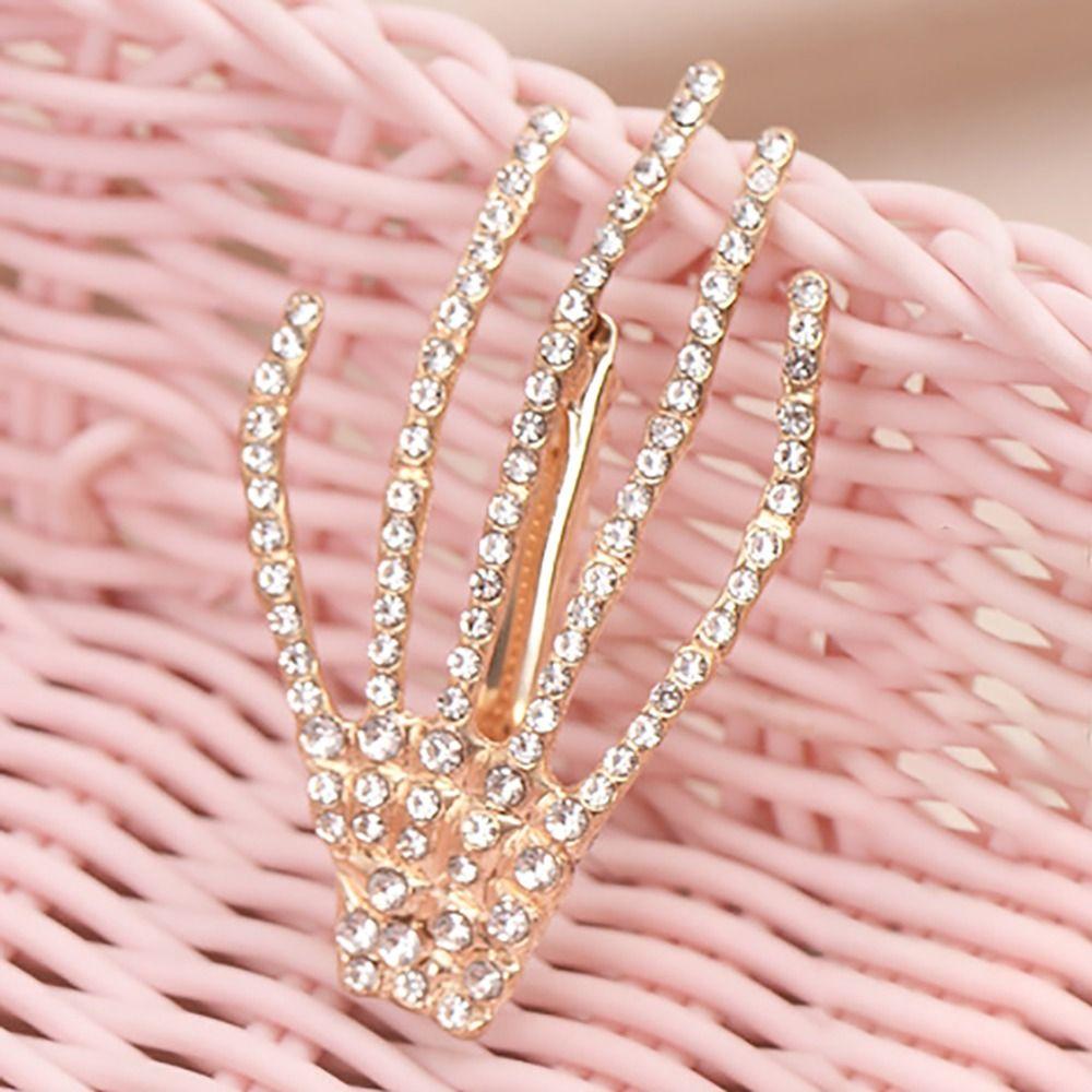 Hair Accessories Skeleton Hand Hair Clip Diamond Skull Clip Special Design Head Rope  Women Girl