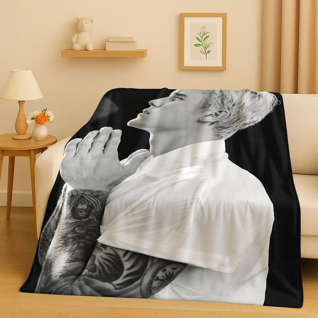 New Fashion B-Bieber Singer Star Flannel Blanket,Ultra Soft Warm Plush Throw for Home Bedroom Bed Sofa Cover Office Travel Gift
