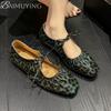 Fashion Leopard Square Toe Women Flat Sandals Marie Janes Shoes Woman Summer 2025 Trend Elegant Dress Comfort Soft Leather Zapatillas