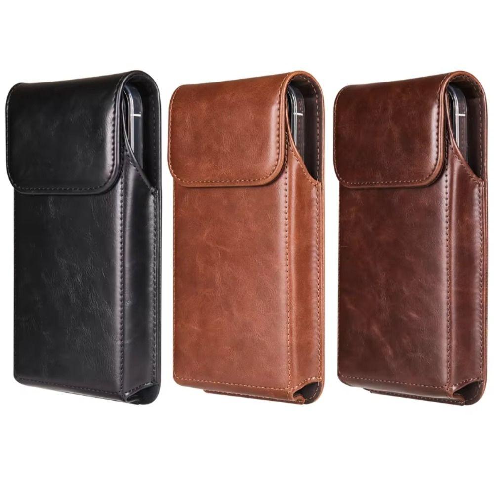 Solid Color Leather Belt Clip Phone Case Vertical Phone Belt Hanging Pouch Outdoor Sports