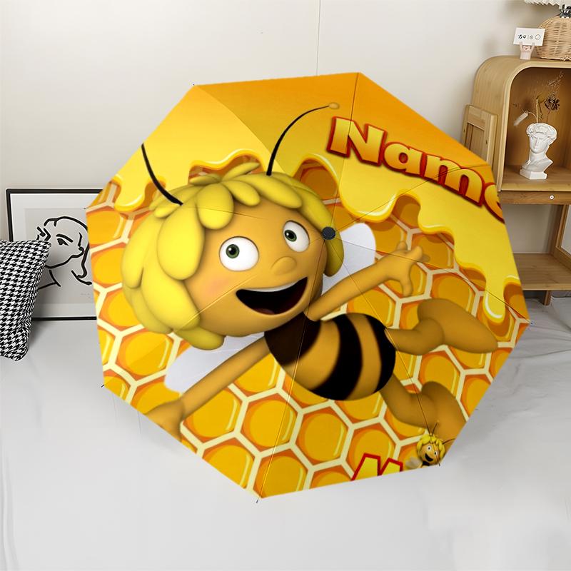 Custom Name Maya the bee Theme Automatic Umbrella, Lightweight & Portable, 8 Rib, Perfect for Outdoor Travel, Birthdays, Christmas, Gifts.