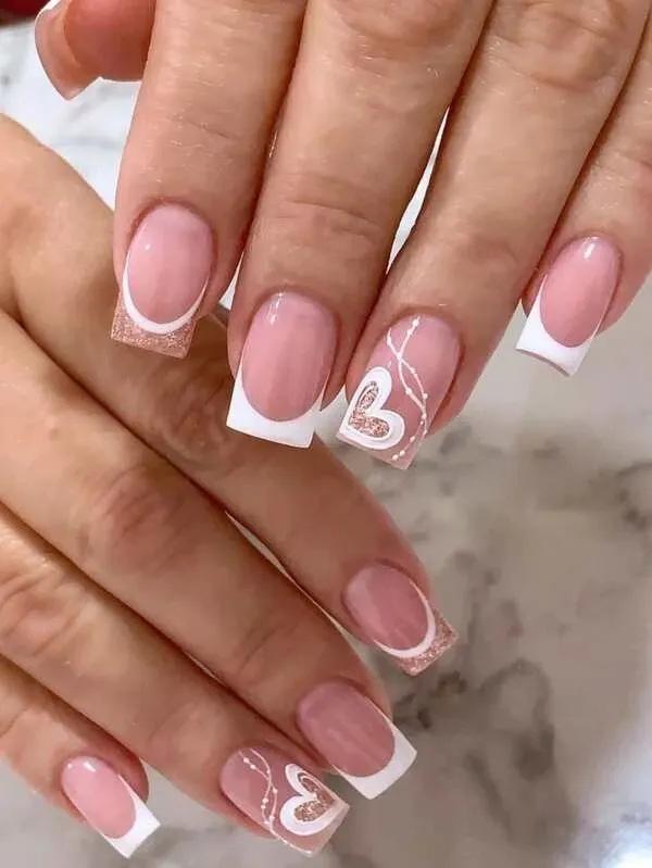 Hot Short Nail Patch Valentine'S Day Collection Fashion Love French Striped Short Wear Nail