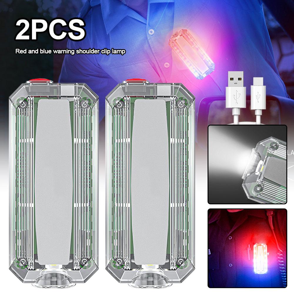 Красный и синий светодиодный стробоскопический сигнальный фонарь, полицейский зажим для плеча, фонарик, уличный ходовой фонарь, USB перезаряжаемый защитный шлем, рабочая лампа