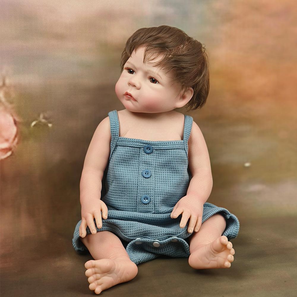 Силиконовая кукла Reborn для всего тела 49 см, такая настоящая, выглядящая хмурой, кукла для новорожденного, ручная работа, куклы для маленьких мальчиков с корнями для детей, подарок на день рождения, Рождественский подарок