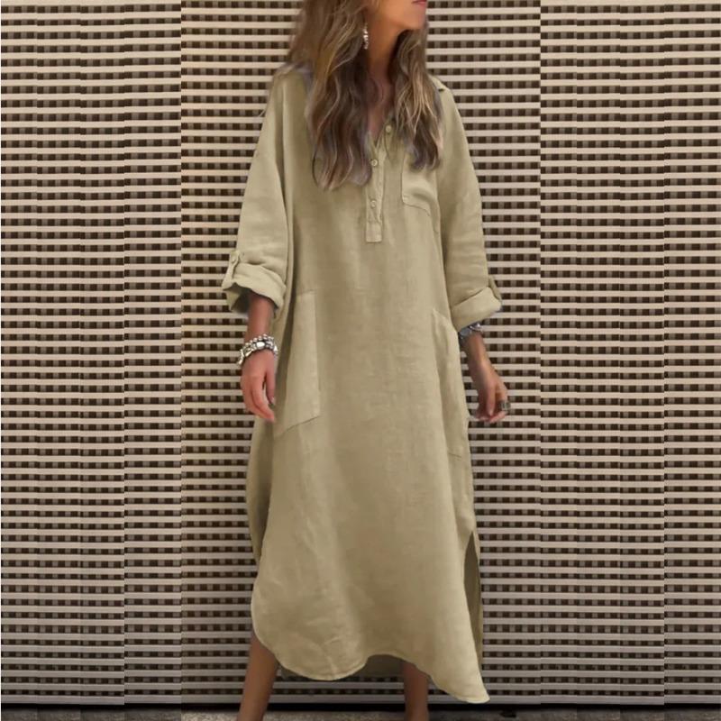 Elegant Solid Color Irregular Dress for Women In Spring Summer Simple Button Pocket Long for Women Casual Dresses