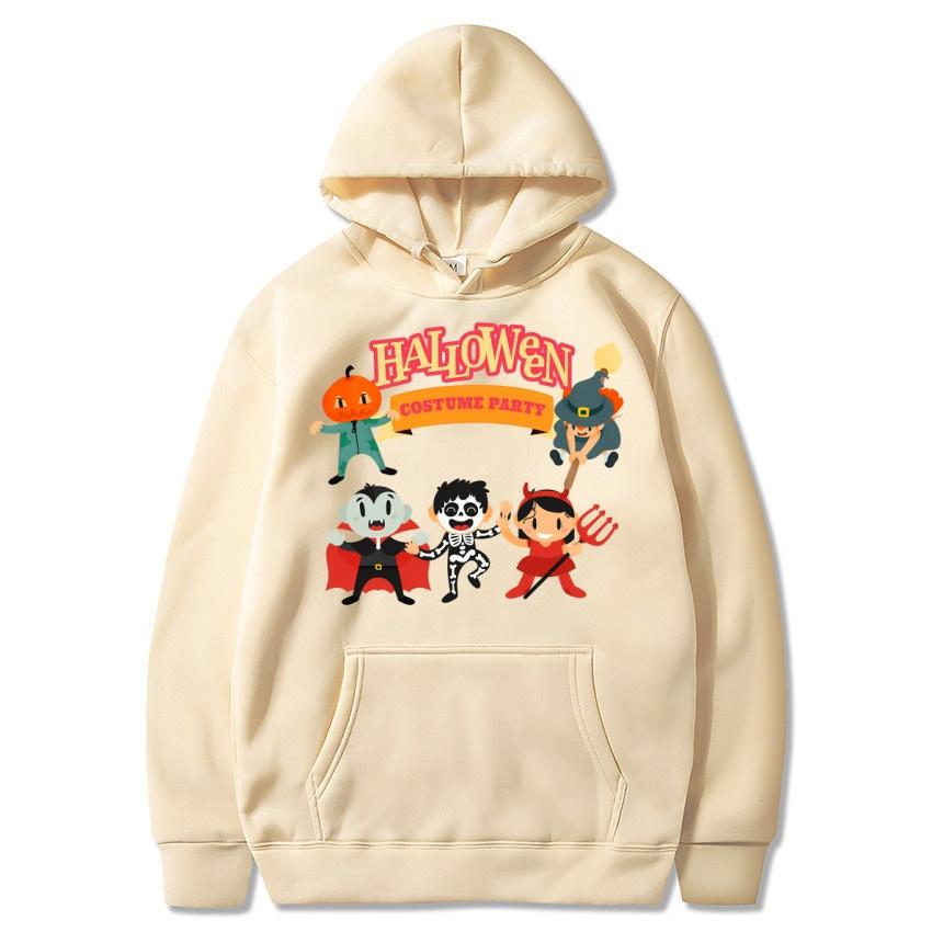 2025 Autumn/Winter New Halloween Party Printed Hoodie Solid Color Animation Daily Hoodie Casual Fashion Street Warm Hoodie