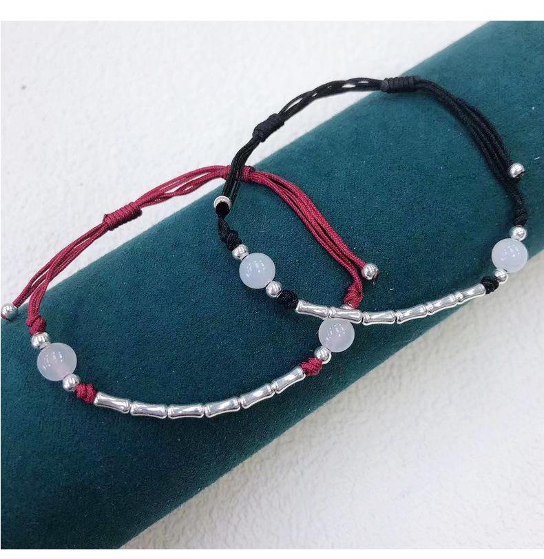 Sterling Silver S925 Bamboo Agate Red Rope Bracelet "Bamboo Joy" - Success Charm for Women In Postgraduate Entrance Exam.
