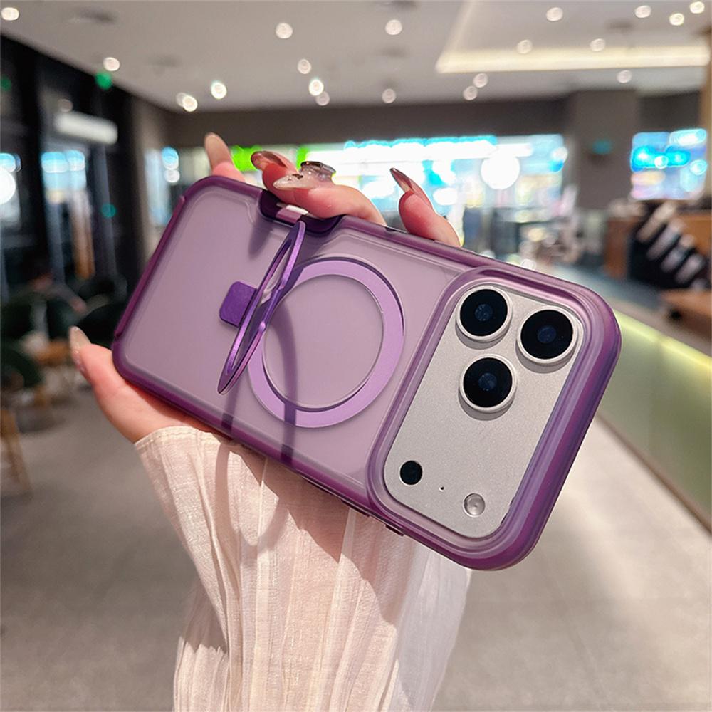 Fold Bracket Magnetic Stand Clear Candy Color Phone Case For iPhone 16 17 Pro Max Air 14 15 Plus 13 Dual Layer Protection Cover