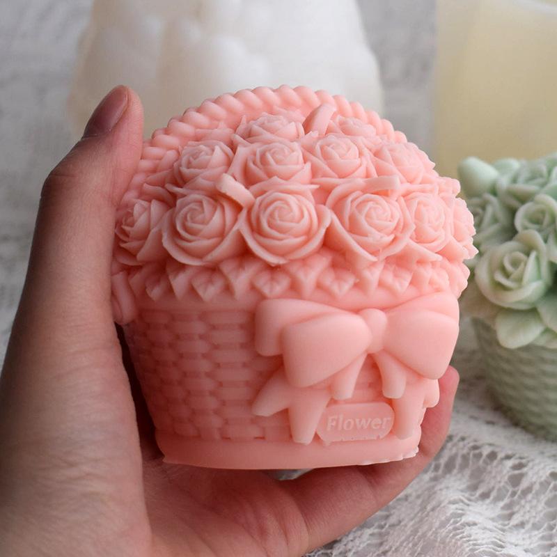 New Rose Basket Silicone Candle Mold Flower Soap Resin Plaster Mold DIY Wedding Decor Scented Candle Making Tool Valentine's Day Gift