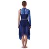 Womens Lyrical Dance Asymmetrical Bodysuit Dress Single Long Sleeve Floral Lace Irregular Hem Skirt