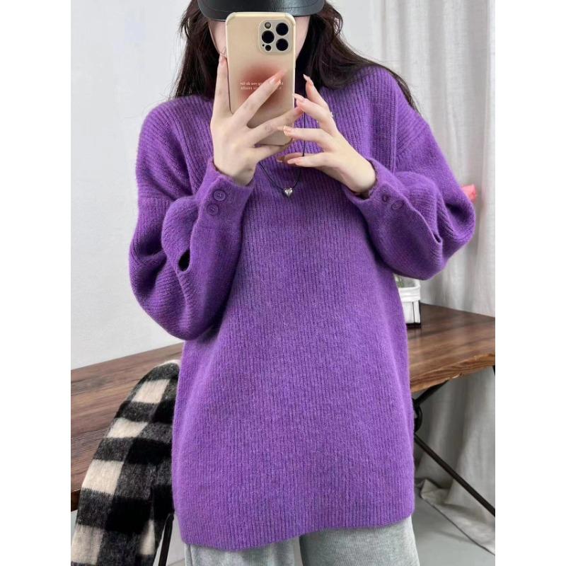 Свободный трикотажный пуловер с утолщенными манжетами в стиле ленивого ветра для женской осени и зимы, средней и длинной длины, для женщин