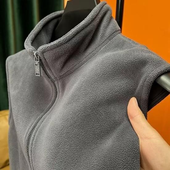 Мужской флисовый жилет с карманами, воротником-стойкой, без рукавов, застежкой-молнией, мягкий