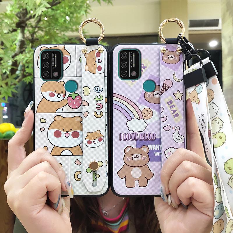 Kickstand Anti-knock Phone Case For UMIDIGI A9 Back Cover Protective Cute Cartoon Lanyard Dirt-resistant Soft Case Ring
