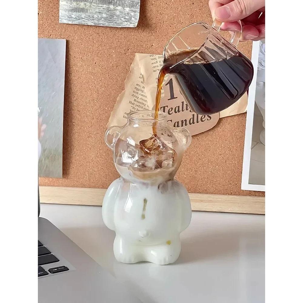 Мультяшная кружка для кофе в форме медведя, милая кружка-медведь, стеклянная чашка со соломинкой, стаканы, чашка, подарки на день рождения, Рождество для женщин, детей, друзей